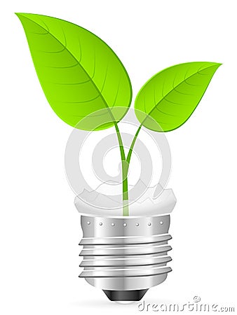 Broken light bulb and leaf Vector Illustration