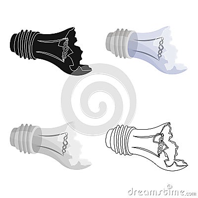 Broken lightbulb icon in cartoon style isolated on white background. Trash and garbage symbol stock vector illustration. Vector Illustration