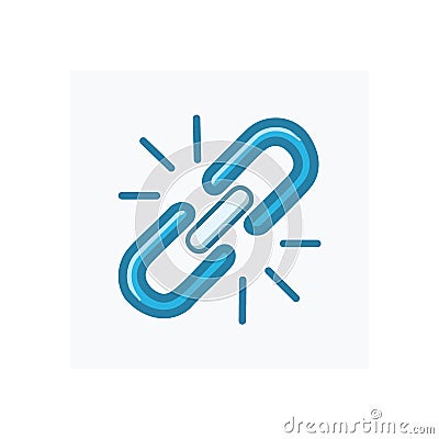 Broken link icon. Blue chain link icon, broken, disconnected, signifying interruption, problem, or failure Vector Illustration
