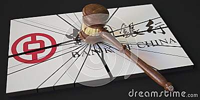 Judge's gavel and broken logo of BANK OF CHINA. Editorial conceptual 3d rendering Editorial Stock Photo