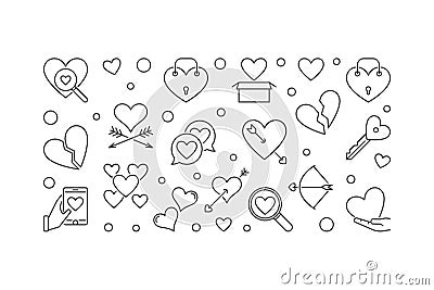 Broken love vector horizontal banner in thin line style Vector Illustration
