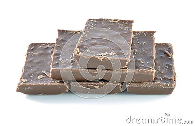 Broken milk chocolate bar isolated on white background Stock Photo