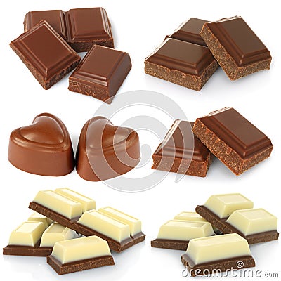 Broken milk chocolate bar set Stock Photo