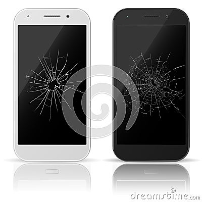 Broken mobile phone. Smart-phone screen with scratches. Cracked touch screen. Repair smartphone. Vector Vector Illustration