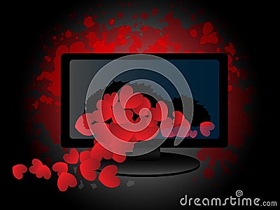 Broken monitor with small hearts Vector Illustration