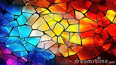 a broken mosaic window artwork, ice cracked colors, ai generated image Stock Photo