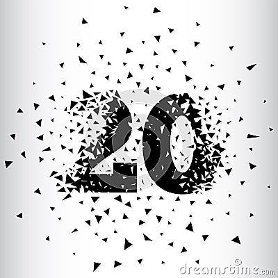 Broken numbers 20. Explosion effects. Vector and illustration. Vector Illustration