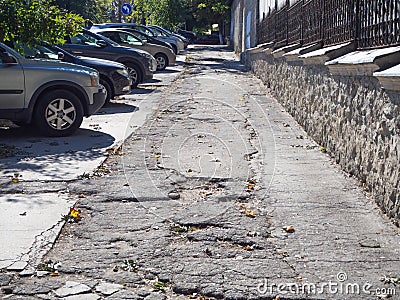 Broken pavement in the city. Chisinau. Moldova. Stock Photo
