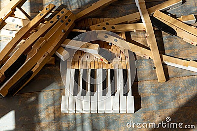 Broken piano keys Stock Photo