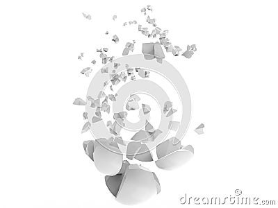 Broken pieces flying in the air - white porcelain Stock Photo