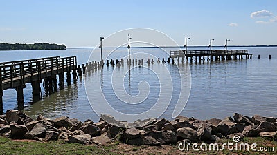 Broken Pier in Large Lake Stock Photo