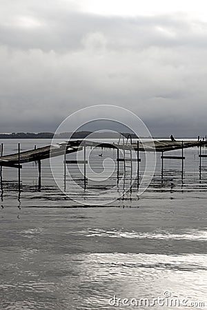 The broken pier at the Little Belt. Stock Photo