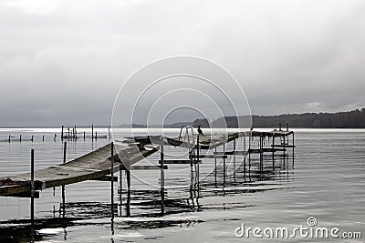 The broken pier at the Little Belt. Stock Photo