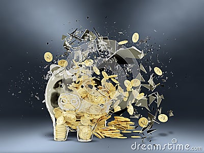 Broken piggy bank business & finance concept Stock Photo