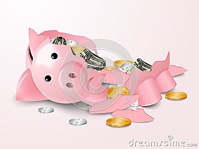 Broken piggybank Vector Illustration