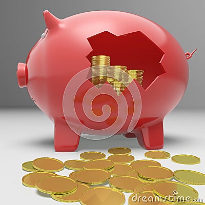 Broken Piggybank Showing Financial Savings Stock Photo