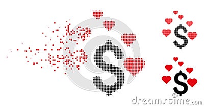 Broken Pixel Halftone Dollar Love Hearts Icon Vector Illustration