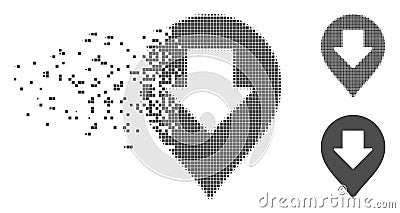 Broken Pixel Halftone Down Arrow Marker Icon Vector Illustration