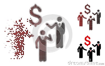 Broken Pixel Halftone Financial Discussion Businessmen Persons Icon Vector Illustration