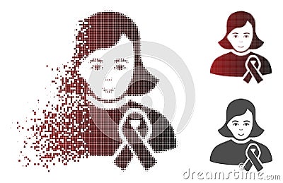 Broken Pixel Halftone Sympathy Ribbon Girl Icon with Face Vector Illustration