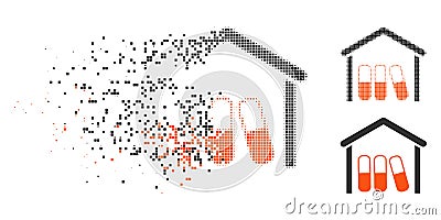 Broken Pixelated Halftone Drugs Garage Icon Vector Illustration