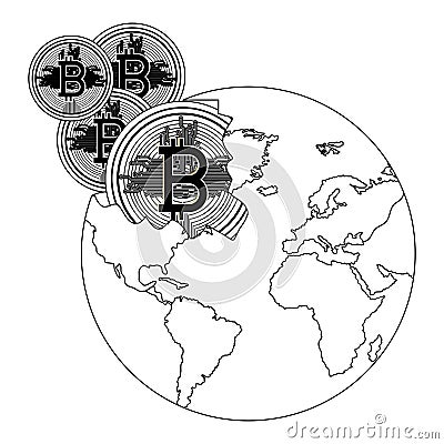 Broken planet with bitcoin Vector Illustration