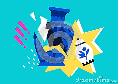 Broken porcelain vase - modern colored vector illustration Vector Illustration