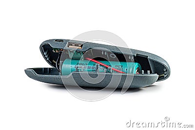 broken power bank device. gadget power bank battery damage Stock Photo