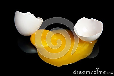 Broken raw egg yolk with a great close-up Stock Photo