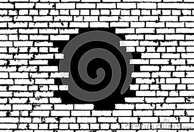 Broken realistic old white brick wall concept on black background Vector Illustration
