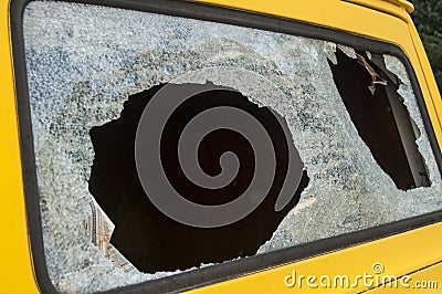 Broken rear van window Stock Photo