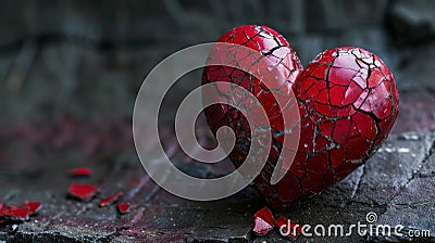 broken red heart on cracked floor surface Stock Photo