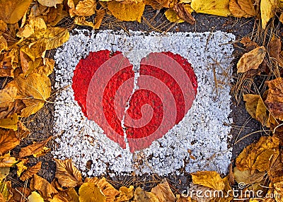 Broken red heart in white rectangle Stock Photo