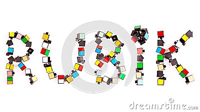 Broken Rubik Cube. Text laid out from parts of the Rubik& x27;s Cube Editorial Stock Photo