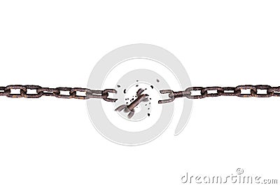 Broken rusty iron chain isolated on white Stock Photo