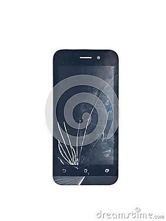 Broken screen smartphone isolated on white Stock Photo
