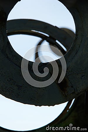 Broken semaphore. Devastated infrastructure on unused railway line. Stock Photo