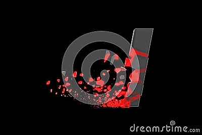Broken shattered fast sporty alphabet letter I uppercase. Crushed speedy racing font. 3D render isolated on black background. Stock Photo