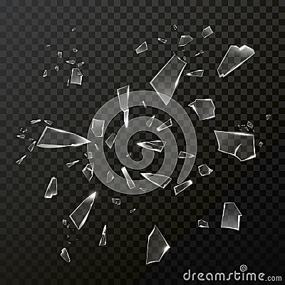 Broken shattered glass debris. Vector transparent Vector Illustration