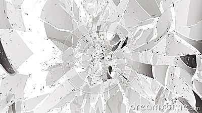 Broken and Shattered pieces of glass on white Stock Photo