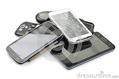 Broken smart phones Stock Photo