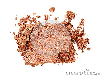 Broken and smashed make-up eyeshadow pallete, lay of brush stroke, on white background, top view. Sample cosmetics concept Stock Photo