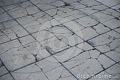 broken square shaped footpath concrete Stock Photo