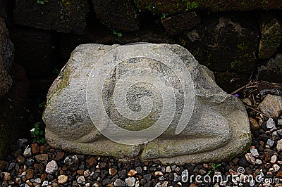 Broken statue of Nandi in Ancient Liyangan Temple, Central Java, Indonesia Editorial Stock Photo