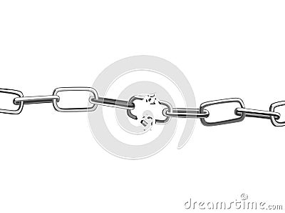 Broken steel chain links. Symbol of security and destruction. Freedom, disruption strong metal shackles concept. Vector Vector Illustration