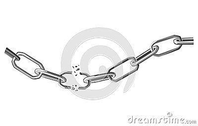 Broken steel chain links. Symbol of security and destruction. Freedom, disruption strong metal shackles concept. Vector Vector Illustration