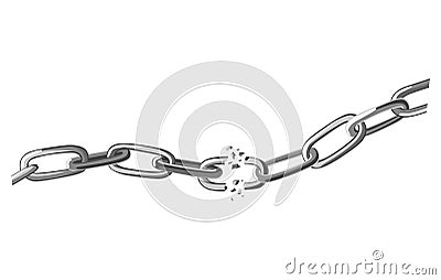 Broken steel chain links. Symbol of security and destruction. Freedom, disruption strong metal shackles concept. Vector Vector Illustration