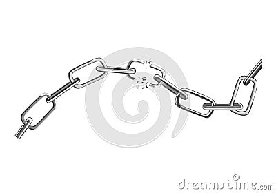 Broken steel chain links. Symbol of security and destruction. Freedom, disruption strong metal shackles concept. Vector Vector Illustration