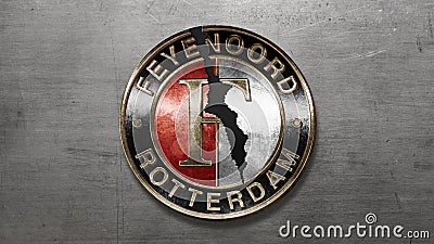 Broken steel version of the Dutch Feyenoord Rotterdam football club logo - 4k high res background Editorial Stock Photo