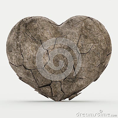 Broken stone heart on a white background. Stock Photo